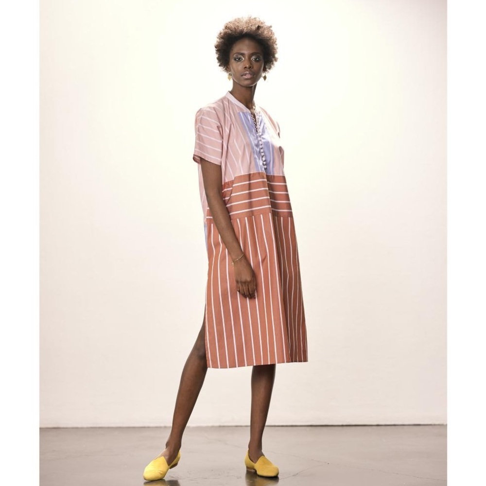 THIERRY COLSON Striped Midi Dress oversized fit size XS